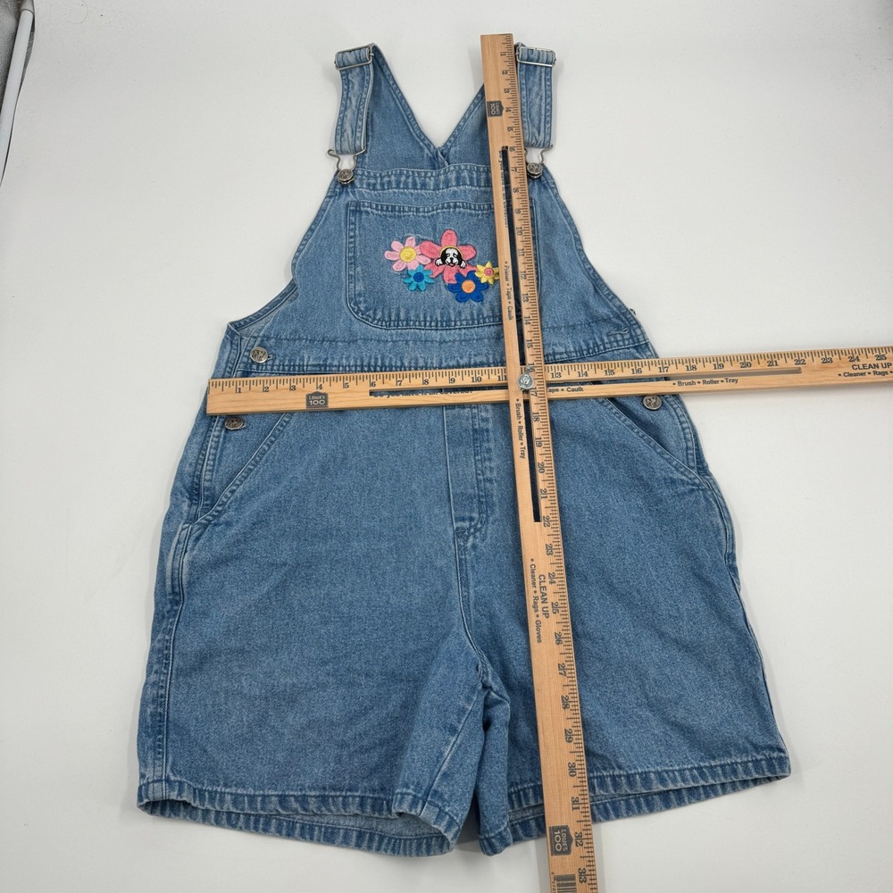 Big Dogs Denim Shortalls Womens Medium Blue Floral Dog Embroidered Vintage 90s - Picture 4 of 10